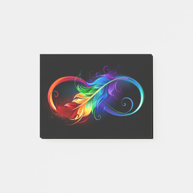 Unendliches Symbol mit Regenbogenfederhalter Post-it Klebezettel (Vorderseite)