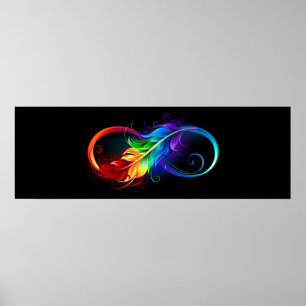 Unendliches Symbol mit Regenbogenfederhalter Poster