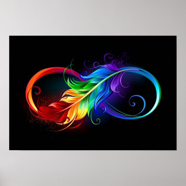 Unendliches Symbol mit Regenbogenfederhalter Poster (Vorne)