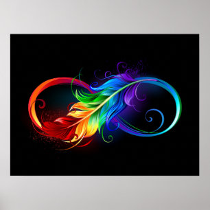 Unendliches Symbol mit Regenbogenfederhalter Poster