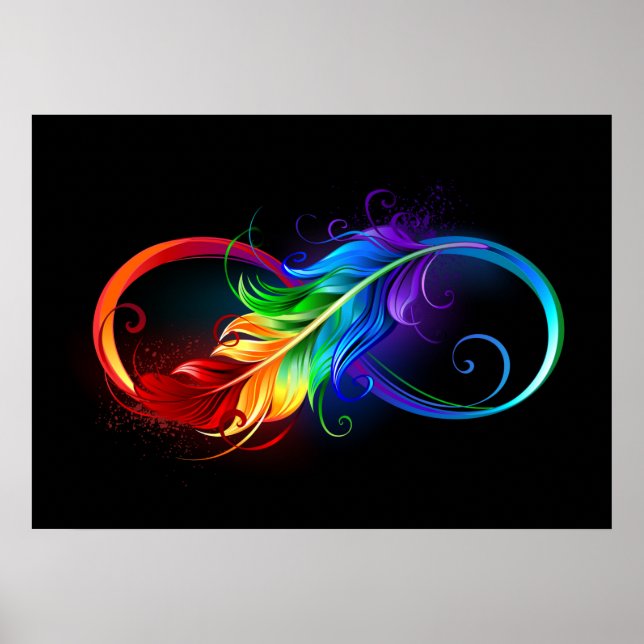 Unendliches Symbol mit Regenbogenfederhalter Poster (Vorne)