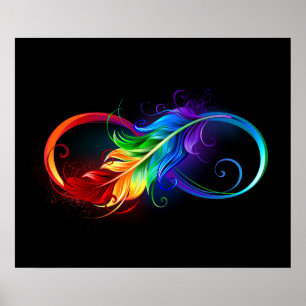 Unendliches Symbol mit Regenbogenfederhalter Poster