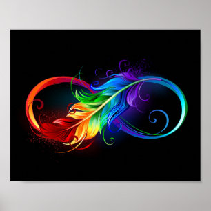 Unendliches Symbol mit Regenbogenfederhalter Poster