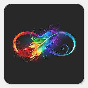 Unendliches Symbol mit Regenbogenfederhalter Quadratischer Aufkleber