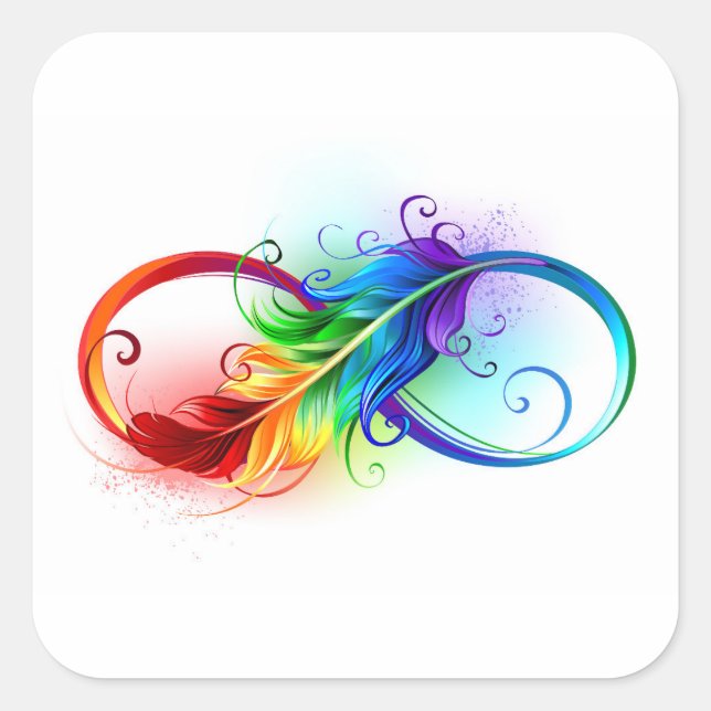 Unendliches Symbol mit Regenbogenfederhalter Quadratischer Aufkleber (Vorderseite)