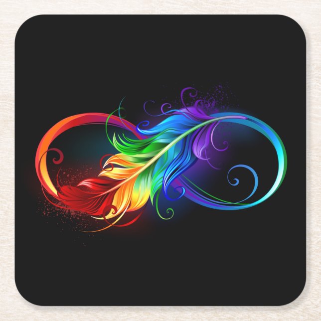 Unendliches Symbol mit Regenbogenfederhalter Rechteckiger Pappuntersetzer (Vorderseite)