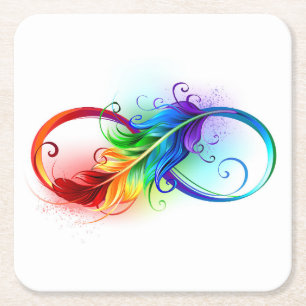 Unendliches Symbol mit Regenbogenfederhalter Rechteckiger Pappuntersetzer