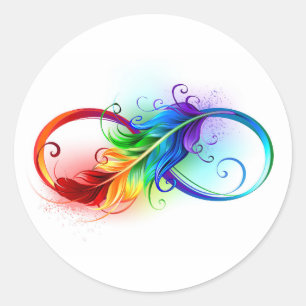 Unendliches Symbol mit Regenbogenfederhalter Runder Aufkleber
