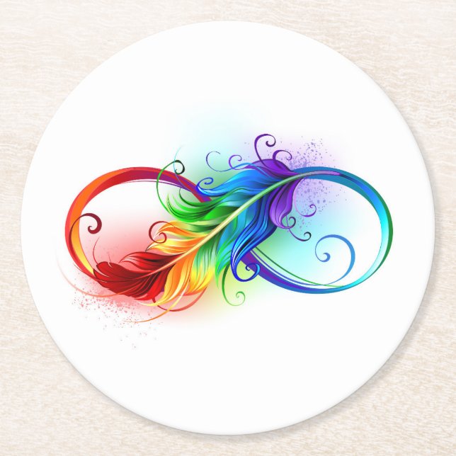 Unendliches Symbol mit Regenbogenfederhalter Runder Pappuntersetzer (Vorderseite)
