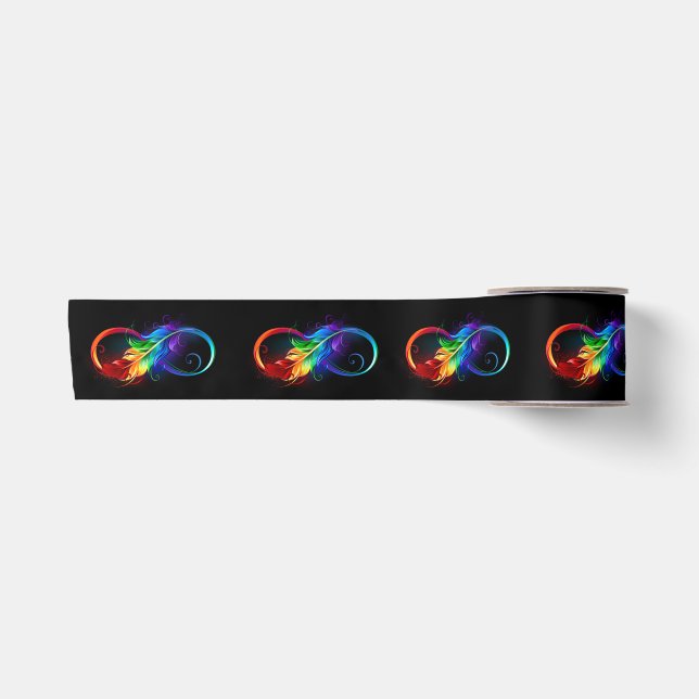Unendliches Symbol mit Regenbogenfederhalter Satinband (Vorderseite)
