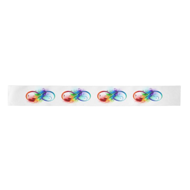 Unendliches Symbol mit Regenbogenfederhalter Satinband (Vorderseite)