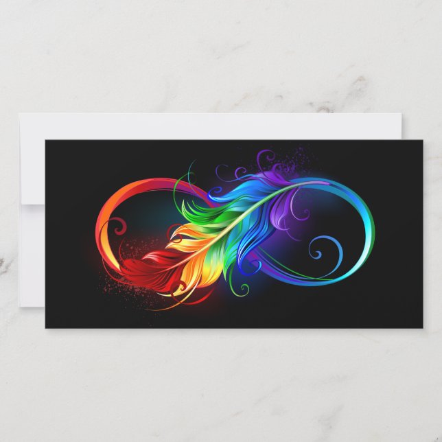 Unendliches Symbol mit Regenbogenfederhalter Save The Date (Vorderseite)