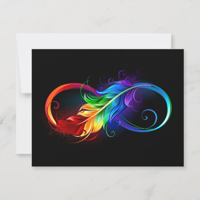 Unendliches Symbol mit Regenbogenfederhalter Save The Date (Vorderseite)