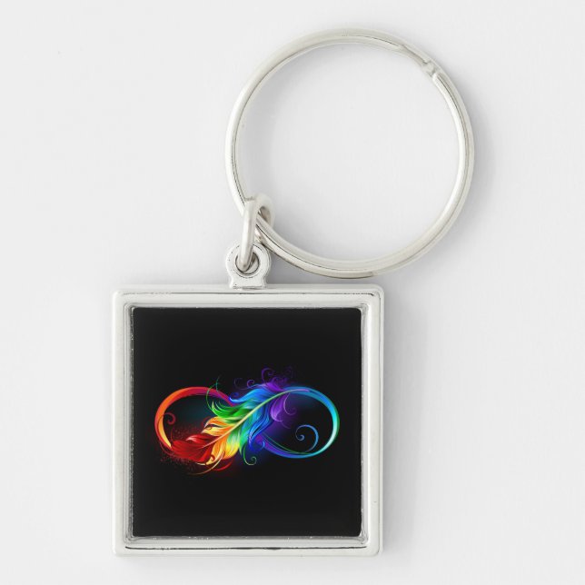 Unendliches Symbol mit Regenbogenfederhalter Schlüsselanhänger (Vorne)