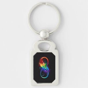 Unendliches Symbol mit Regenbogenfederhalter Schlüsselanhänger