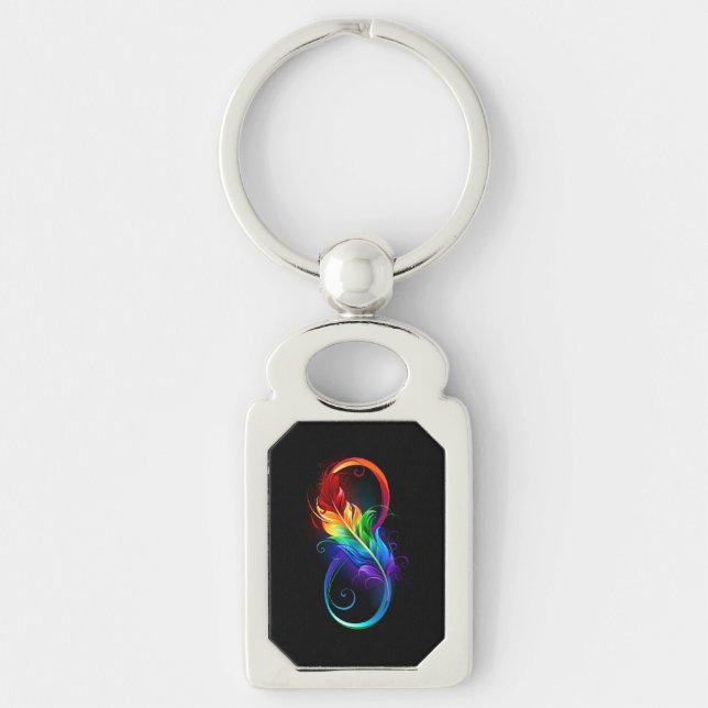 Unendliches Symbol mit Regenbogenfederhalter Schlüsselanhänger (Vorderseite)
