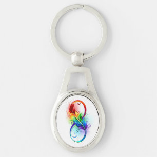 Unendliches Symbol mit Regenbogenfederhalter Schlüsselanhänger