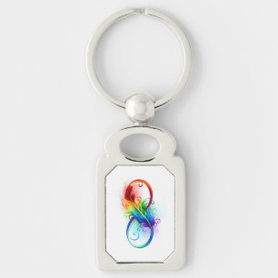 Unendliches Symbol mit Regenbogenfederhalter Schlüsselanhänger