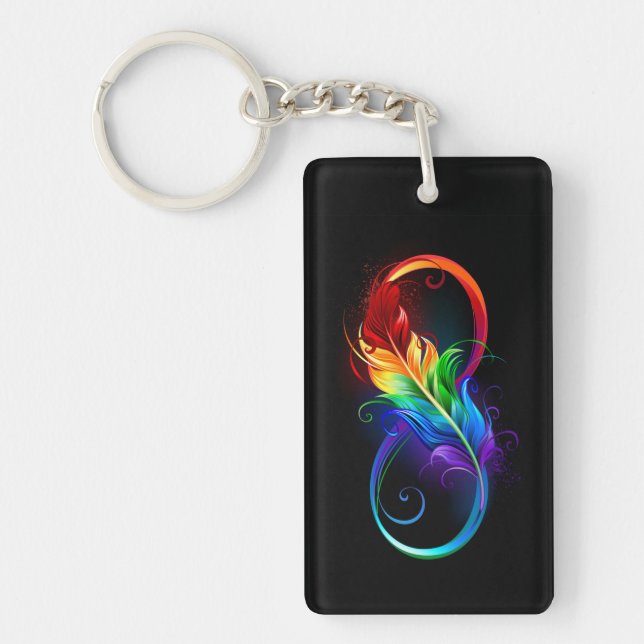 Unendliches Symbol mit Regenbogenfederhalter Schlüsselanhänger (Vorderseite)