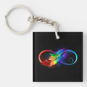 Unendliches Symbol mit Regenbogenfederhalter Schlüsselanhänger