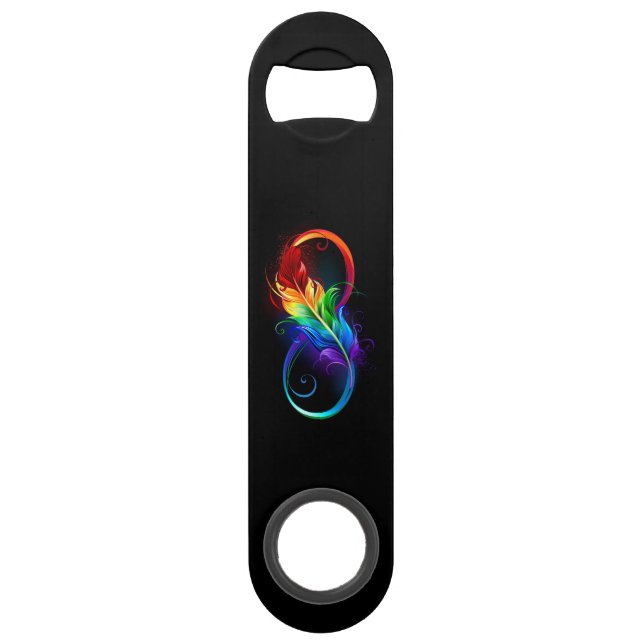 Unendliches Symbol mit Regenbogenfederhalter Speed Flaschenöffner (Vorderseite)