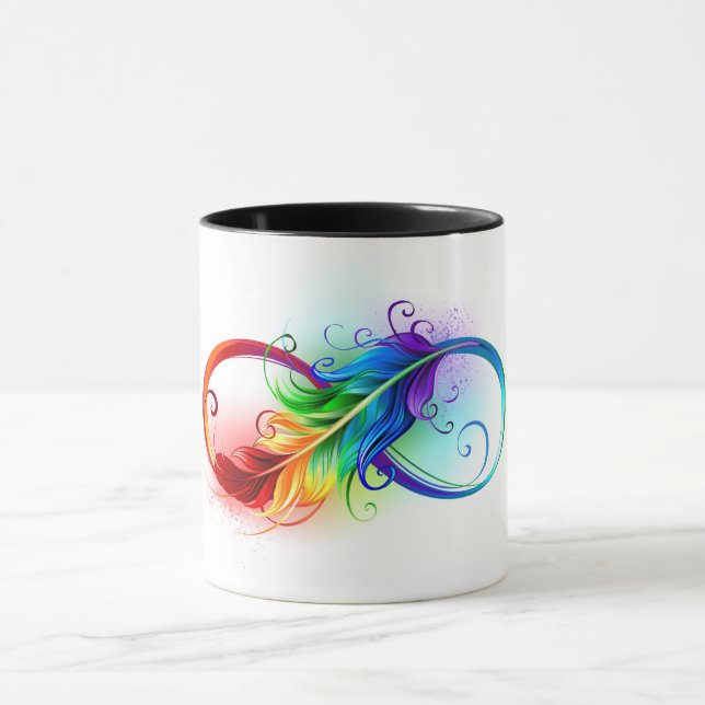Unendliches Symbol mit Regenbogenfederhalter Tasse (Zentrum)