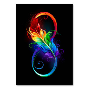 Unendliches Symbol mit Regenbogenfederhalter Tischnummer