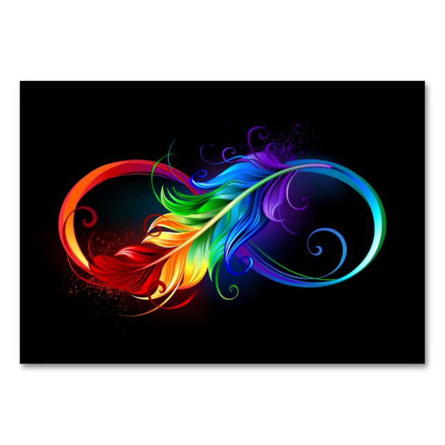 Unendliches Symbol mit Regenbogenfederhalter Tischnummer (Vorderseite)