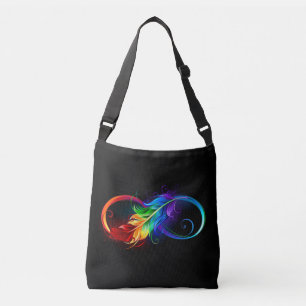 Unendliches Symbol mit Regenbogenfederhalter Tragetaschen Mit Langen Trägern