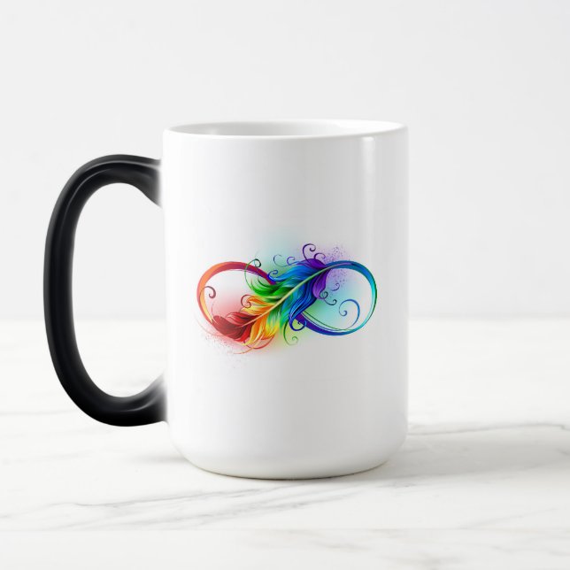 Unendliches Symbol mit Regenbogenfederhalter Verwandlungstasse (Links)