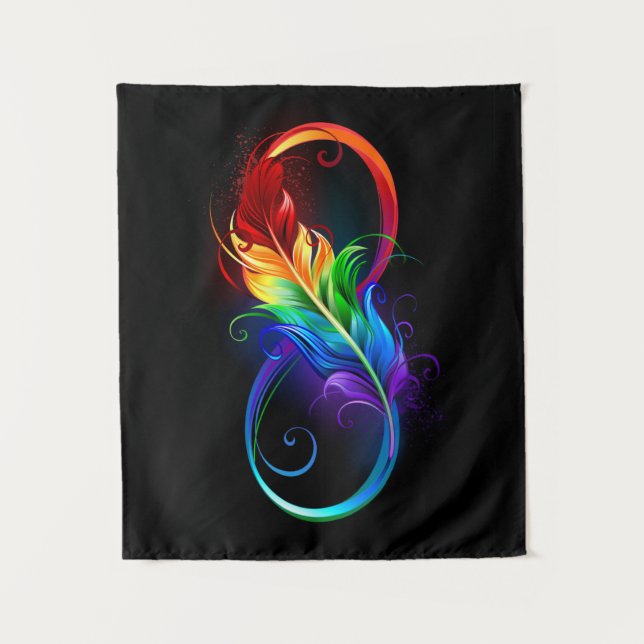 Unendliches Symbol mit Regenbogenfederhalter Wandteppich (Vorderseite)