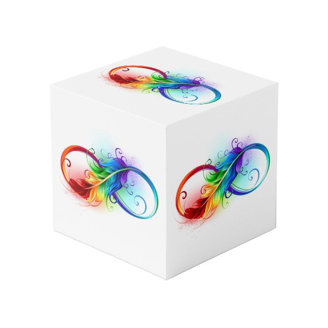 Unendliches Symbol mit Regenbogenfederhalter Würfel (Vorderseite Schrägansicht)