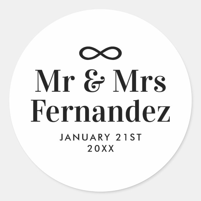 Unendliches Symbol mr und mrs Hochzeit danke Runder Aufkleber (Vorderseite)