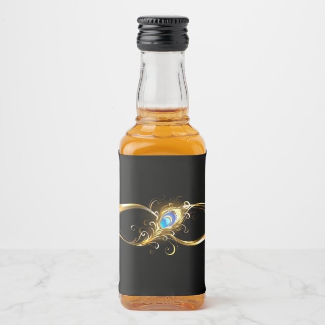 Unendlichkeit mit Golden Peacock Feather Alkoholflaschenetikett (Vorderseite)
