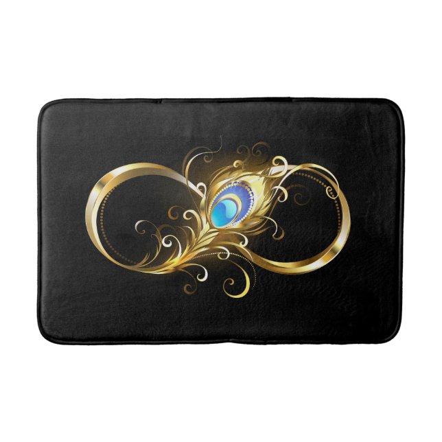 Unendlichkeit mit Golden Peacock Feather Badematte (Vorderseite)