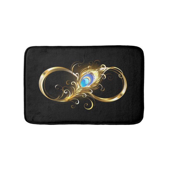 Unendlichkeit mit Golden Peacock Feather Badematte (Vorderseite)