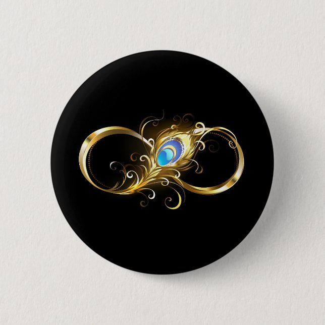 Unendlichkeit mit Golden Peacock Feather Button (Vorderseite)
