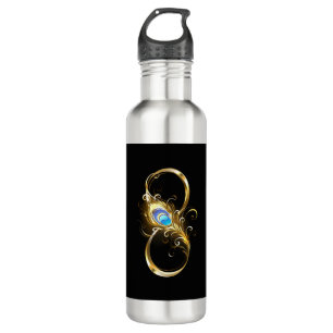 Unendlichkeit mit Golden Peacock Feather Edelstahlflasche