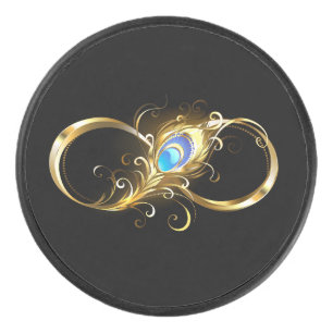 Unendlichkeit mit Golden Peacock Feather Eishockey Puck