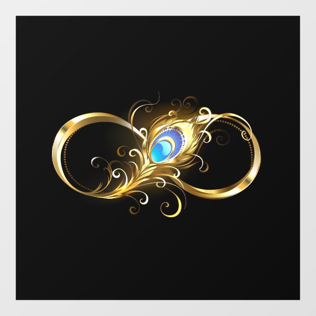 Unendlichkeit mit Golden Peacock Feather Fensteraufkleber (Blatt)