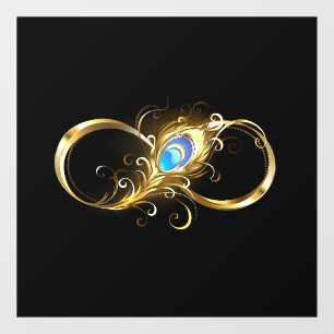 Unendlichkeit mit Golden Peacock Feather Fensteraufkleber