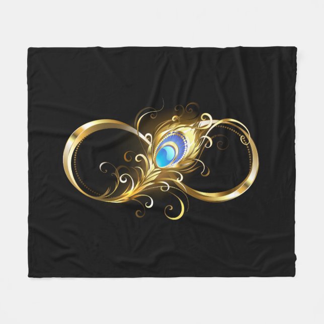 Unendlichkeit mit Golden Peacock Feather Fleecedecke (Vorderseite (Horizontal))