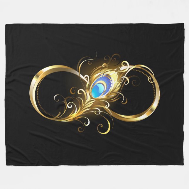 Unendlichkeit mit Golden Peacock Feather Fleecedecke (Vorderseite (Horizontal))