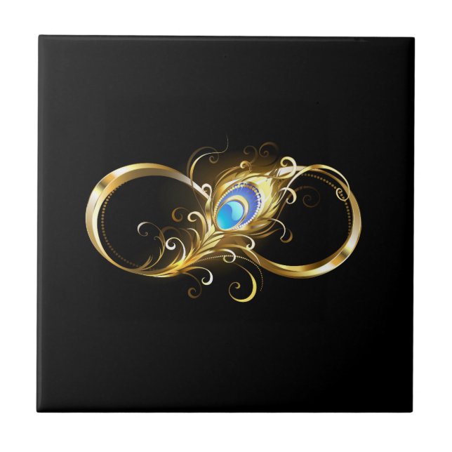 Unendlichkeit mit Golden Peacock Feather Fliese (Vorderseite)