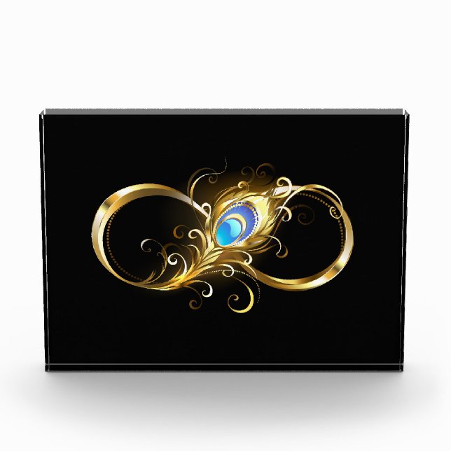 Unendlichkeit mit Golden Peacock Feather Fotoblock (Vorderseite)