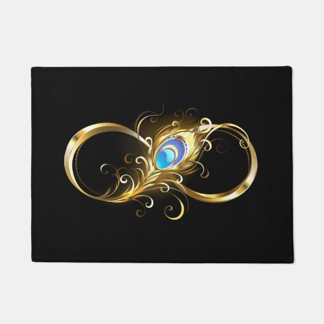Unendlichkeit mit Golden Peacock Feather Fußmatte (Vorderseite)