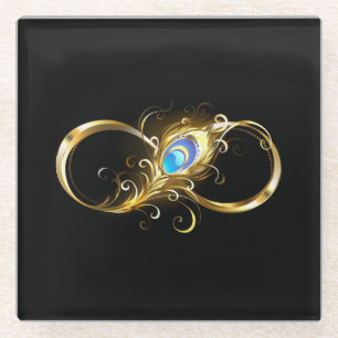Unendlichkeit mit Golden Peacock Feather Glasuntersetzer