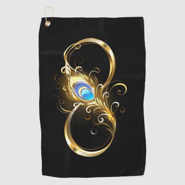 Unendlichkeit mit Golden Peacock Feather Golfhandtuch (Vorderseite)