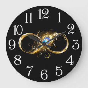 Unendlichkeit mit Golden Peacock Feather Große Wanduhr