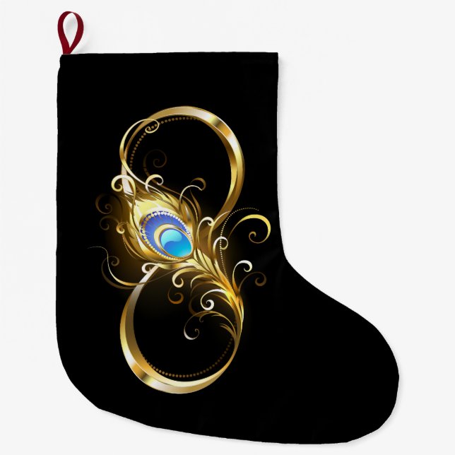 Unendlichkeit mit Golden Peacock Feather Großer Weihnachtsstrumpf (Vorderseite)